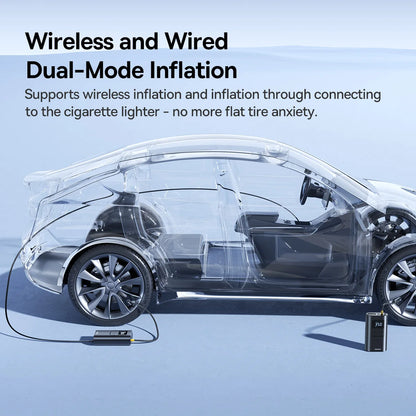 Baseus 2 in 1 Car Air Pump Wired/Wireless Car Air Compressor Dethable Flashlight 6000mAh Portable Tire Inflator Pump for Car