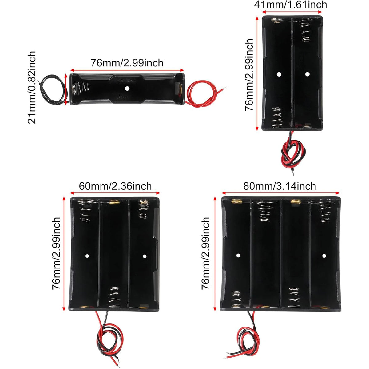 3pcs 18650 Battery Holder with Wire 3.7V,7.4V, 11.1V, 14.8V 18650 Battery Holder Box for Battery storage charging