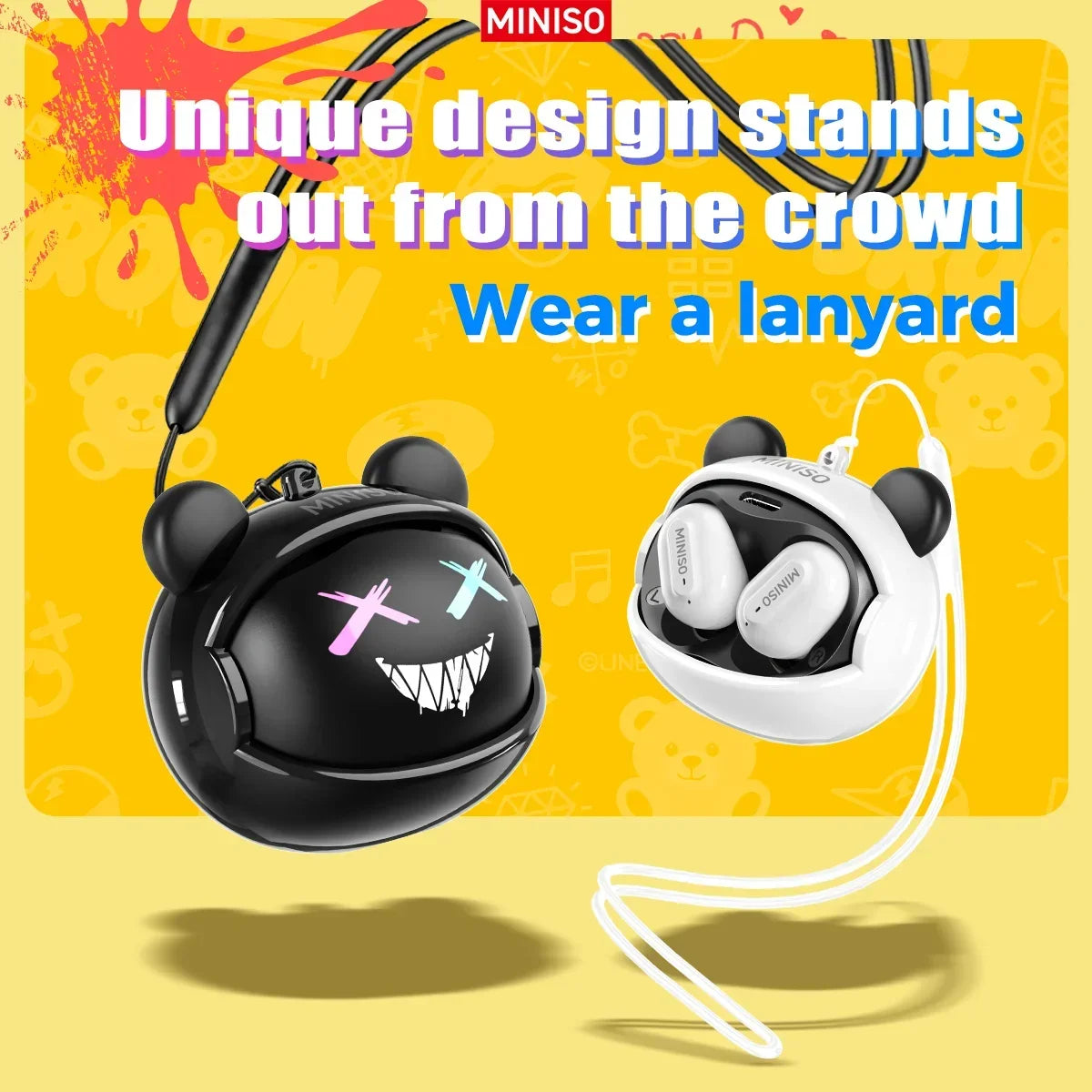MINISO MS118 Bluetooth Earphone AI Translation Earbuds TWS in-Ear Wireless Headphones Face-Changing Bear DIY Earbuds