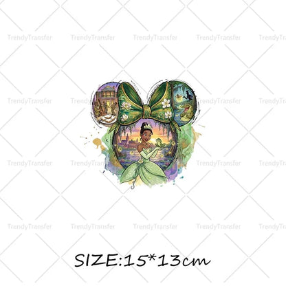 Mouse Head Princess Iron on Transfers for Clothes Heat Press Stickers Thermal Patches on Tees