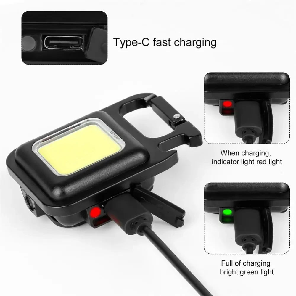 Mini LED Flashlight Keychain Multifunctional Portable COB Camping Lamps USB Charging Work Lights Outdoor Fishing Hiking Lanterna