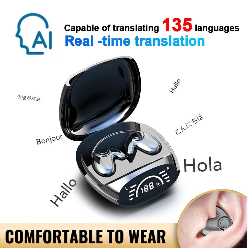 Bluetooth 5.4 AI Translation Earphones Real Time Support 144 Language Wireless Ear-hook Headsets HiFi Noise Reduction Headphones