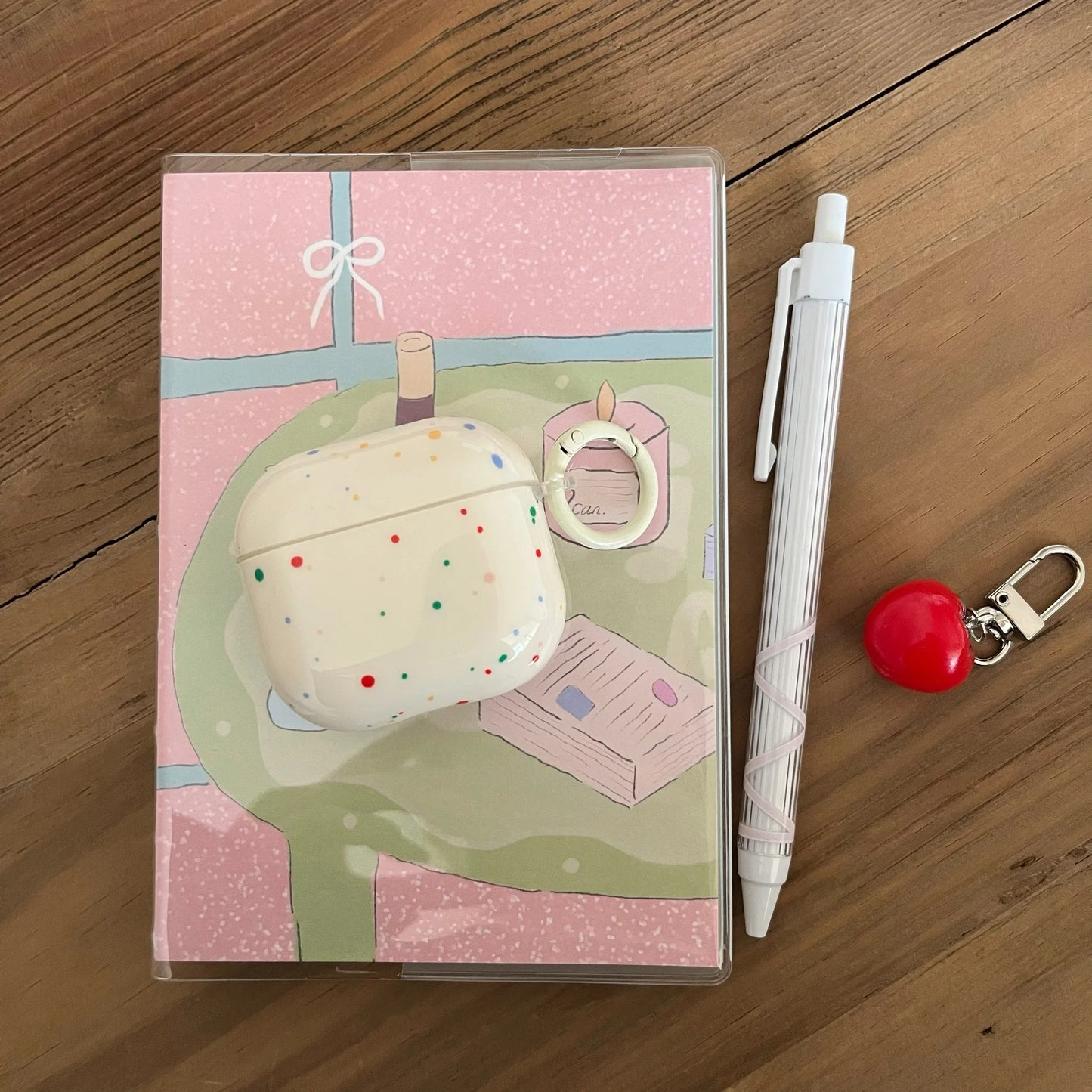 Korean Fashion Color Splash Ink Polka Dot Pure Color with Ring and Tomato Pendant Cover for AirPods 1 2 3 4 Pro 2 Pro 3