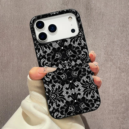 Black Lace Pattern Mobile Phone Case For iPhone 17 Air 16 15 14 13 12 11 17 Pro Max 15 Plus 14 Pro Cartoon Soft Cover