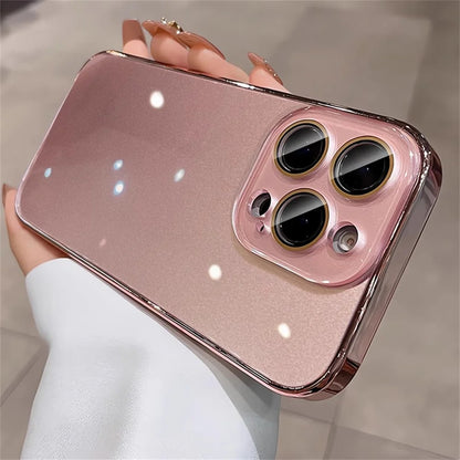 Luxury Plating Bumper Armor Glossy Case For iPhone 11 12 13 14 15 16 17 Pro Max Crystal Glass Lens Protection Hard Cover