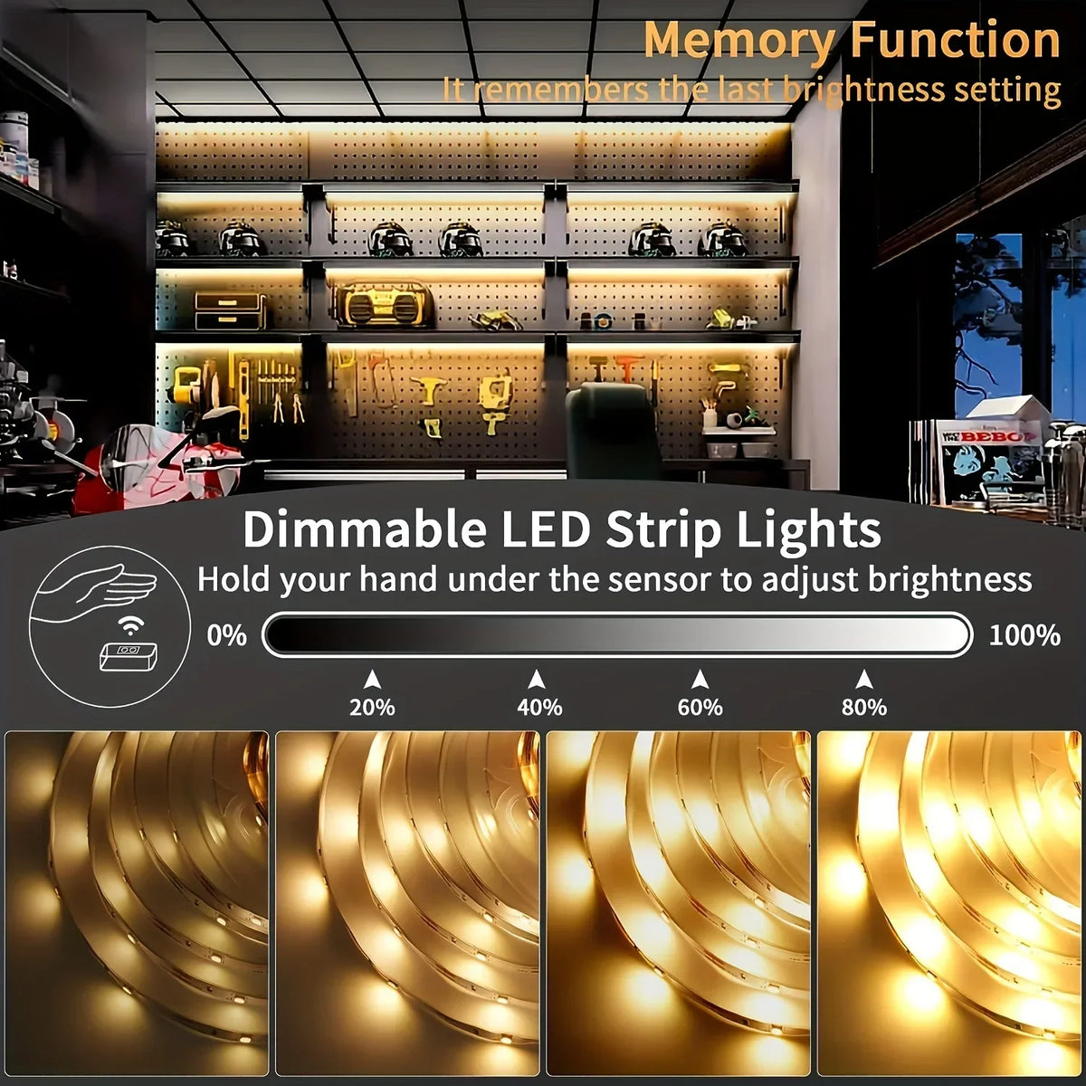 5V LED Under Cabinet Light USB Smart Dimmer Gesture Sensor Switch Control for Cabinet Closet Kitchen Wardrobe Counter Bedroom