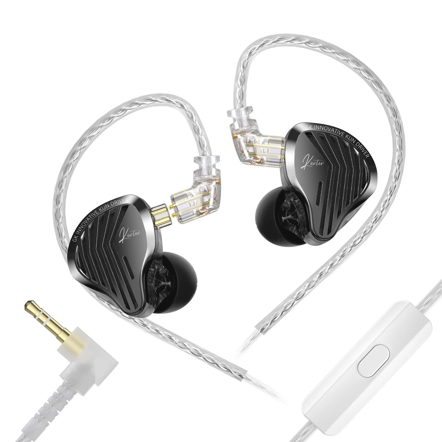 GK KUNTEN Dynamic Drive Headphones HIFI Heavy Bass Earbuds Sports Metal Headphones Detachable Headphones Gaming Headset Ear Buds