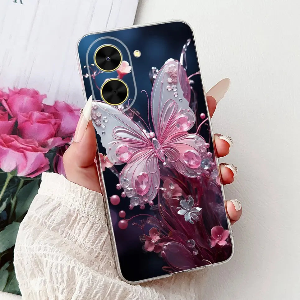 For Cover Xiaomi Redmi A5 4G / Poco C71 Phone Case Colorful Flower Butterfly Love Heart Lxuru Women Fashion Soft Clear Silicone