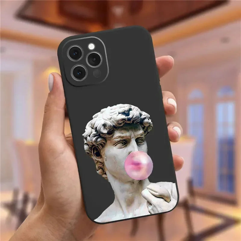 Art Fresco Michelangelo Creation of Adam Phone Case For iPhone 16 14 13 11 12 15 Pro Max Mini XR SE3 15 Plus David Lines Covers