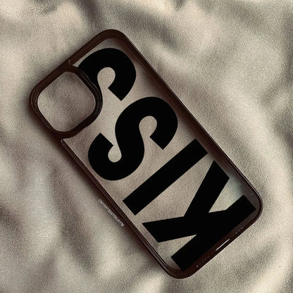 Simple Pink Black Letters Kiss Phone Case For iPhone 15 16 13 17 14 Pro Max 12Mini 11 XR 7 8Plus Shockproof Clear Hard Cover Bag