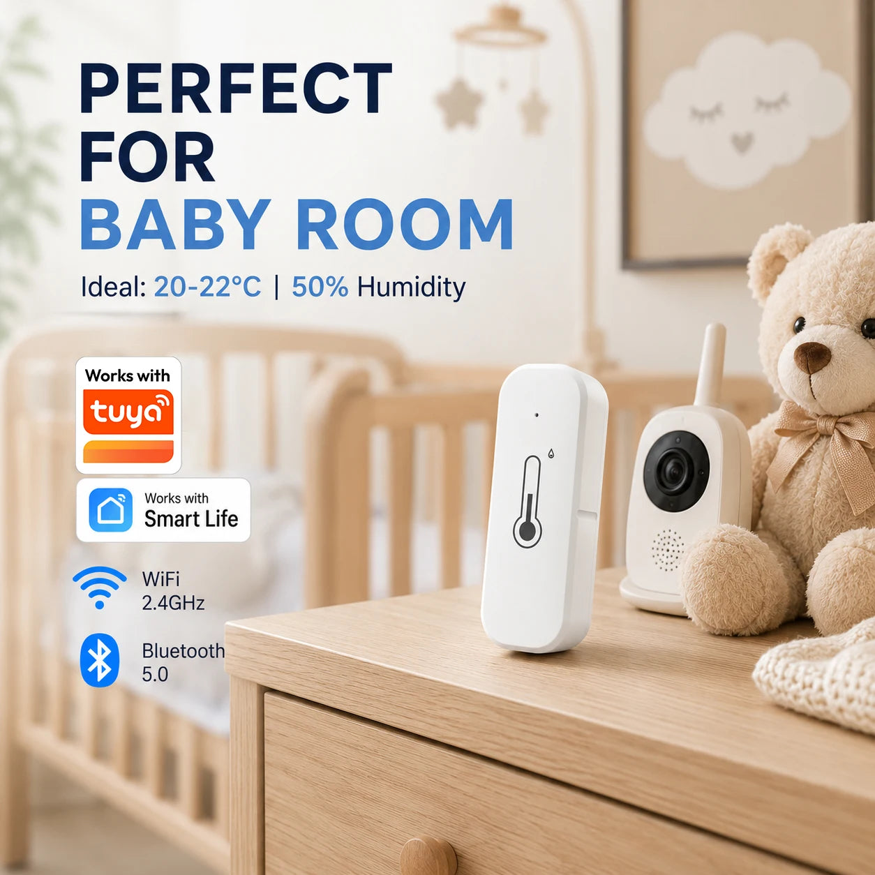 Tuya Smart Temperature Humidity Sensor, WiFi & Bluetooth, Alexa & Google Assistant Compatible, Indoor Home Automation Device