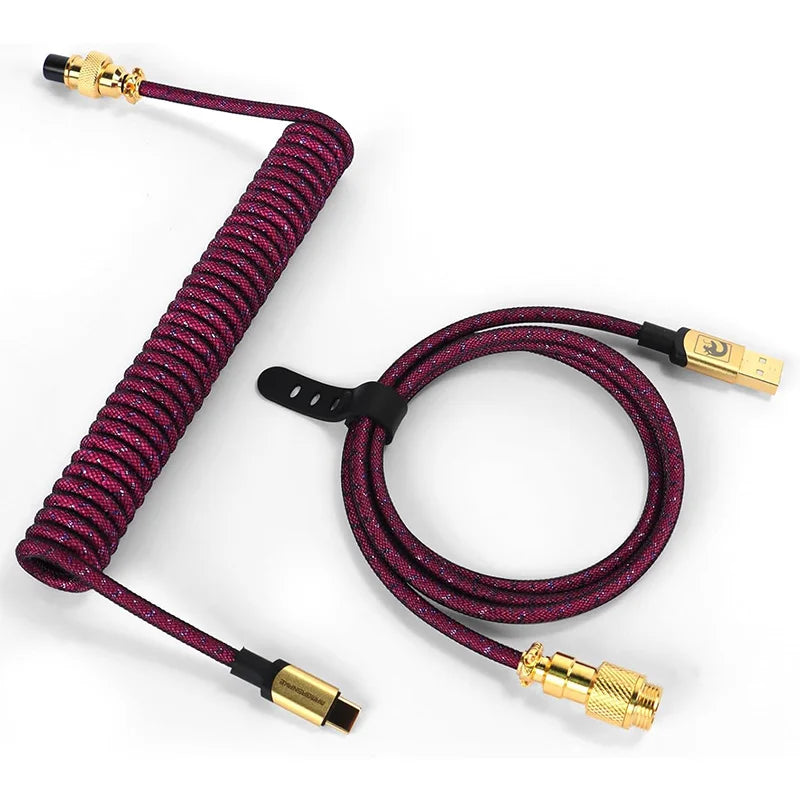 ATTACK SHARK * MAMBASNAKE C03 Coiled USB C Cable for Gaming Keyboard, Nylon Braided Mechanical Keyboard Cable, Double-Sleeved