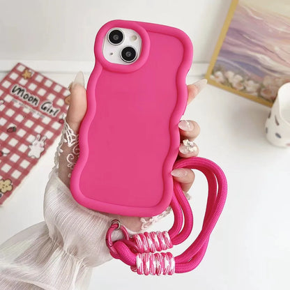 S24FE Cute Pure Color Wave l Hand Strap Case For Samsung S23FE S24 S24U S23 S22S21FE S20FE M55 M54 Bumper Shockproof Cover