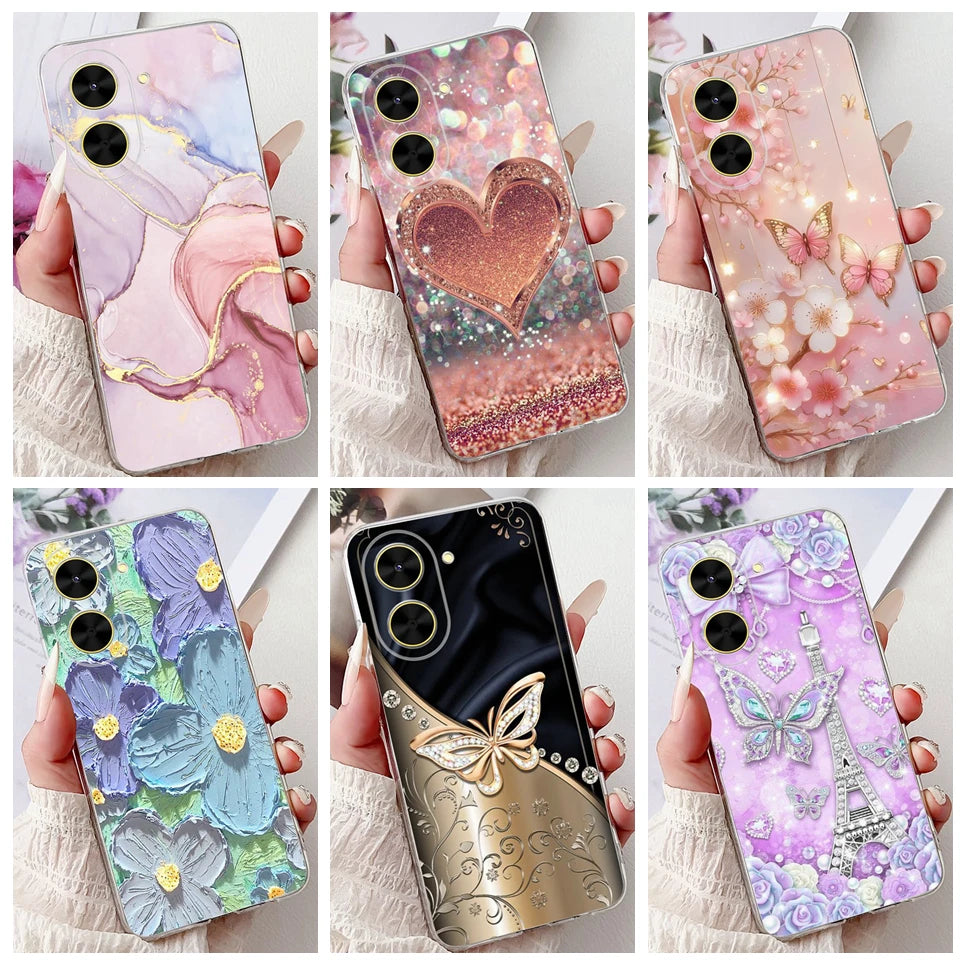 For Cover Xiaomi Redmi A5 4G / Poco C71 Phone Case Colorful Flower Butterfly Love Heart Lxuru Women Fashion Soft Clear Silicone