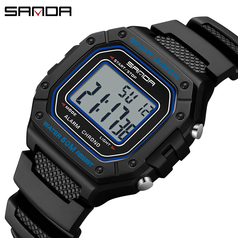 SANDA 2156 Fashion Mens Watch Military Water Resistant Sport Watches Army Big Dial Led Digital Wristwatches Stopwatches For Male