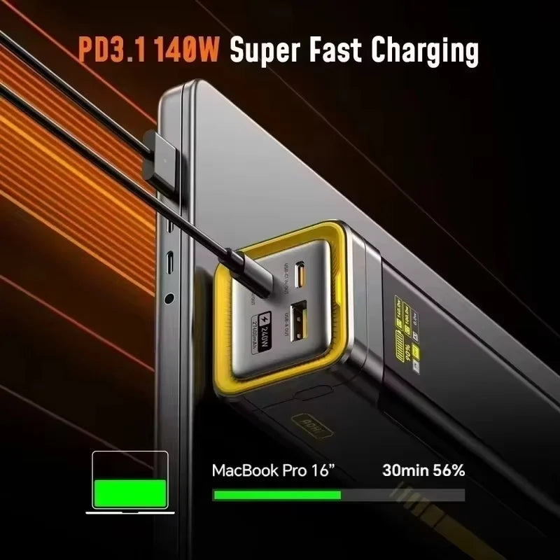AOHI The Future Starship Power Bank 240W 27600mAh Large Capacity LED Display Power Bank with 3FT C-C Cable Two-way Quick Charge