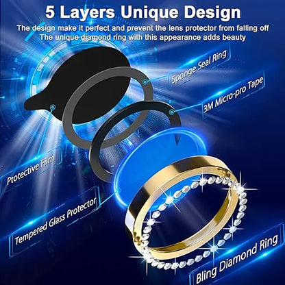 Glitter Camera Lens Protector For iPhone 15 Pro Max 14 11 12 13 Mini 9H Tempered Glass Screen Protector Cover Film Metal Ring