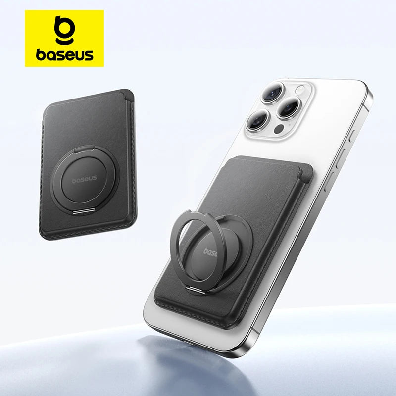 Baseus Magnetic Wallet Card Holder for iPhone 17 MagSafe PU Leather Phone Case with 360° Rotating Stand Bank ID Card Cover Case