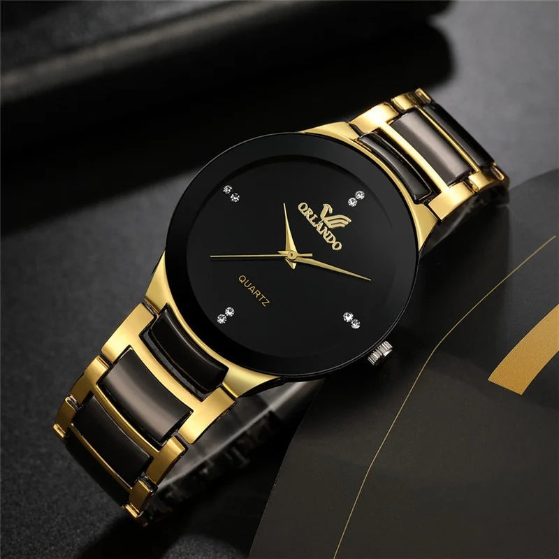1/3PCS Men Business Watches Fashion Black Steel Band Male Analog Quartz Watch