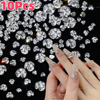 10Pcs 3D K9 Clear Nail Art Rhinestones 2-6mm Sparkle Mini Diamonds Nail Art Decorations DIY Phone Case Crafts Manicure Accessory