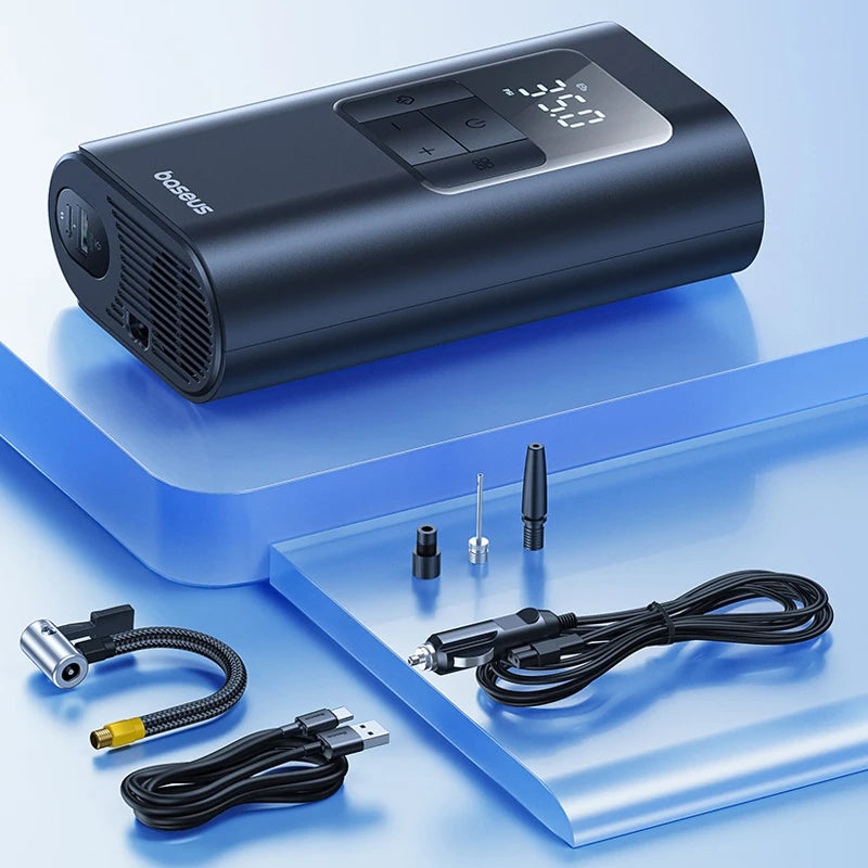 Baseus 2 in 1 Car Air Pump Wired/Wireless Car Air Compressor Dethable Flashlight 6000mAh Portable Tire Inflator Pump for Car