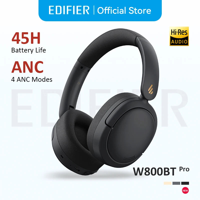 Edifier W800BT Pro Wireless Headphones Bluetooth 5.4 Over-ear Headset -44dB Active Noise Cancelling Hi-Res Audio 45H Playtime