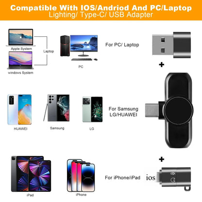 2.4G Wireless Lavalier Microphone  Audio Video Recording Noise Cancelling  for IPhone/iPad/Android/Xiaomi/Samsung Live Game Mic
