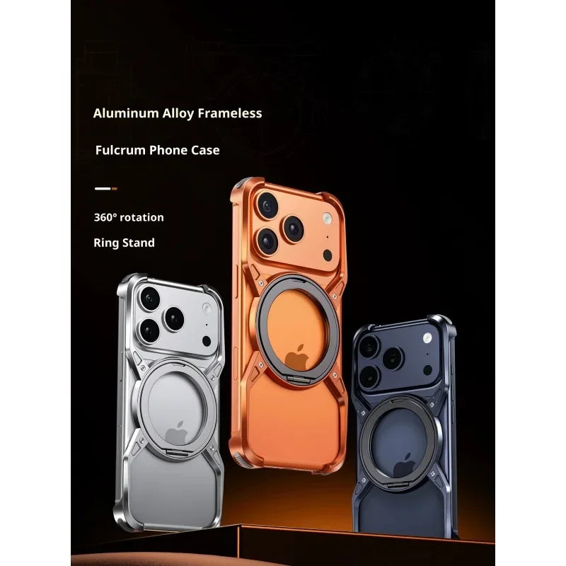 For iPhone 17 Pro Max 17Pro For MagSafe Orange Aluminum Alloy Magnetic Stand Phone Case Removable  Metal Rimless Bumper Cover