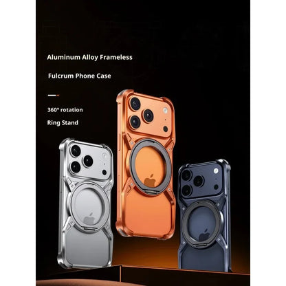 For iPhone 17 Pro Max 17Pro For MagSafe Orange Aluminum Alloy Magnetic Stand Phone Case Removable  Metal Rimless Bumper Cover