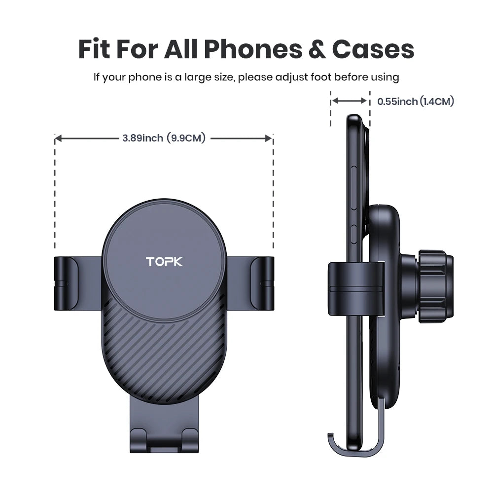 TOPK Car Phone Holder for Car Vent, Adjustable Metal Hook Cell Phone Holder with Gravity Sensor For Car Air Vent for All Phones