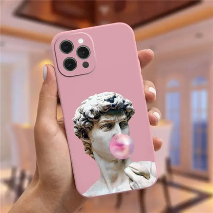 Art Fresco Michelangelo Creation of Adam Phone Case For iPhone 16 14 13 11 12 15 Pro Max Mini XR SE3 15 Plus David Lines Covers
