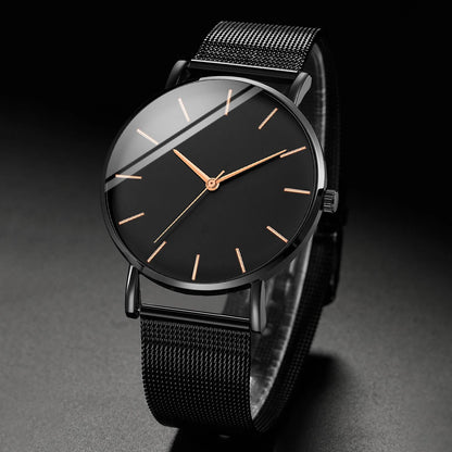 Fashion Men Business Watches Ultra Thin Stainless Steel Mesh Belt Quartz Watch
