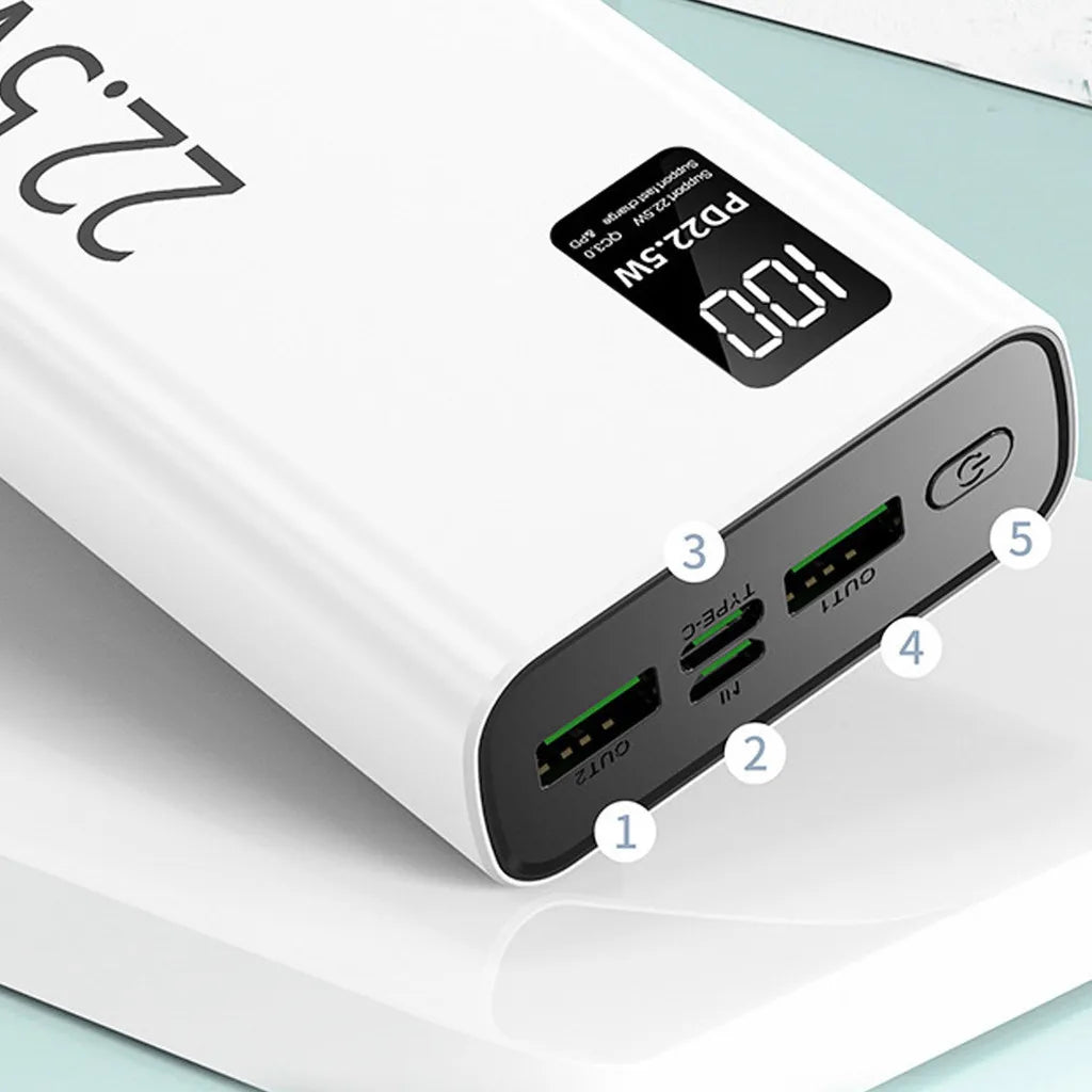 Power Bank 20000mAh Com Tela LCD Carregamento Rápido 2 Portas USB Para Celular Viagem E Uso Diário Portátil