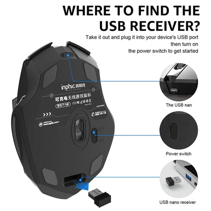 Inphic F1S Rechargeable 2.4G Wireless Mouse Office Mute Ergonomic And Skin-friendly Materials Support PC Laptop Tablet Universal
