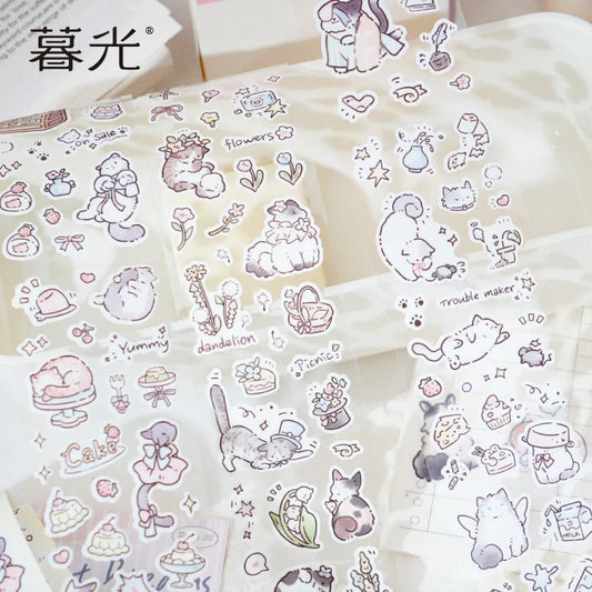 Mr.Paper，200cm/Roll， Cute cat cartoon illustration sticker tape, DIY collage scrapbook, diary, phone case decoration tape Gifts