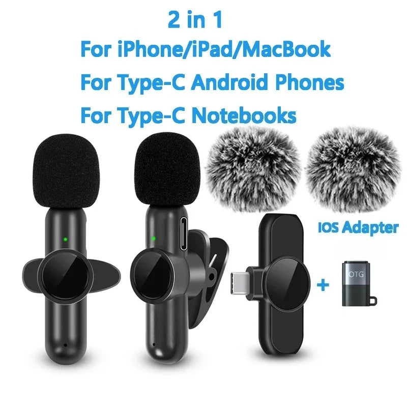 2.4G Wireless Lavalier Microphone  Audio Video Recording Noise Cancelling  for IPhone/iPad/Android/Xiaomi/Samsung Live Game Mic