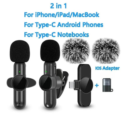 2.4G Wireless Lavalier Microphone  Audio Video Recording Noise Cancelling  for IPhone/iPad/Android/Xiaomi/Samsung Live Game Mic