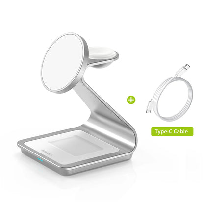 Bonola Magnetic 3 in 1 Charger Metal Stand for iPhone 14/15/16/17 Pro Fast Wireless Charging Desk Holder for Apple Watch/AirPods
