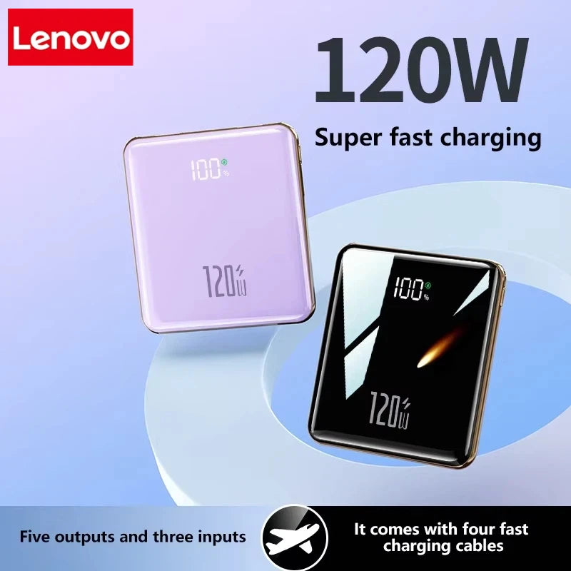 Lenovo 500000mAh Mini Power Bank Large Capacity Super Fast Charging External Battery Built-in 4 Cable For IPhone