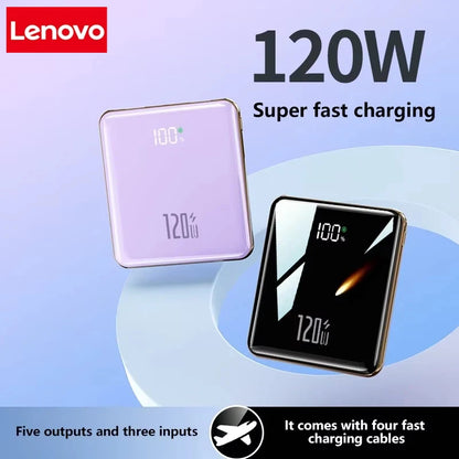 Lenovo 500000mAh Mini Power Bank Large Capacity Super Fast Charging External Battery Built-in 4 Cable For IPhone