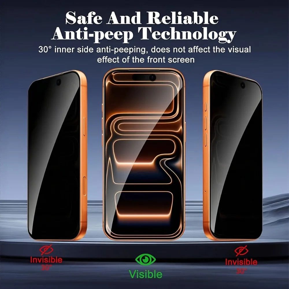 3Pcs Anti Spy Full Screen Protector for iPhone 17/16/15/Pro Max 17e/16e/Air/14/13/12/Pro 15/14 Plus Dust Free Installation Glass