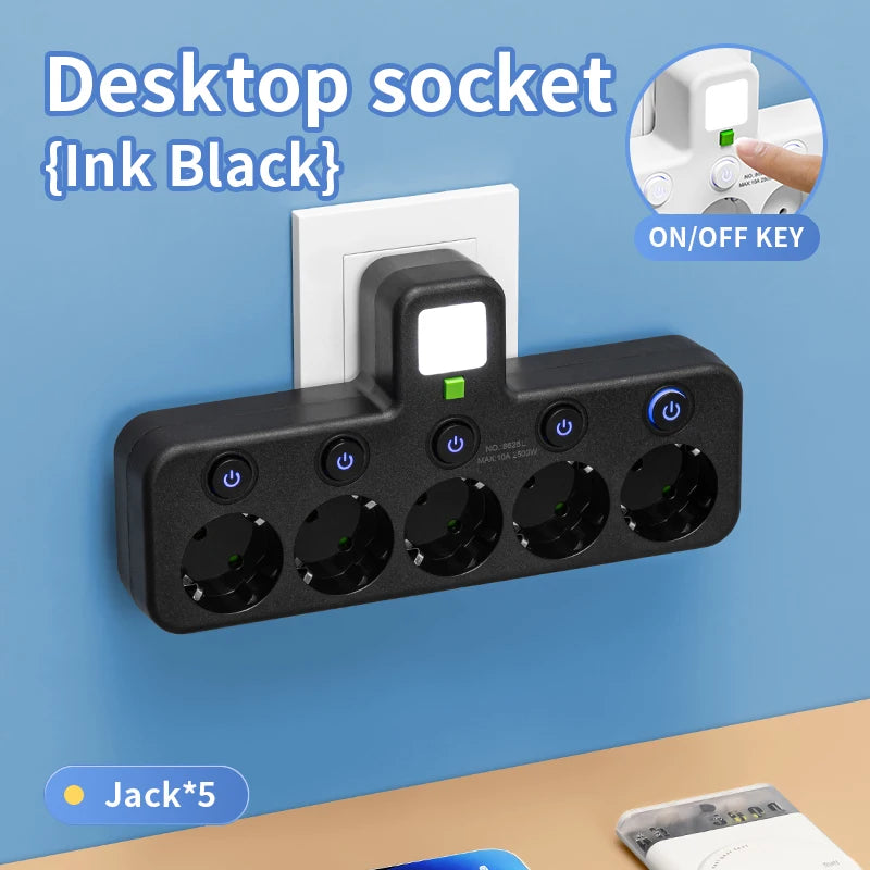 EU Plug AC Outlets Multitap Socket 2M Extension Cord Electrical Power Strip USB Type C Fast Charging Network Filter Adapter 1pc