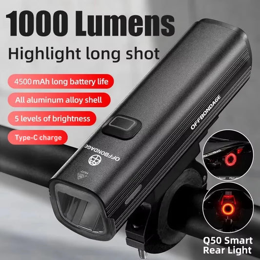 OFFBONDAGE Bicycle Light 1000Lumen Bike Headlight Cycling Front Lamp Flashlight Handlebar USB Charging MTB Road Light Highlight