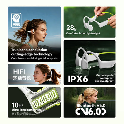 Original Lenovo S102 Bone Conduction Earphones Air Conduction Headphones V6.0 Wireless Sports HiFi Sound Swim Headset Waterproof
