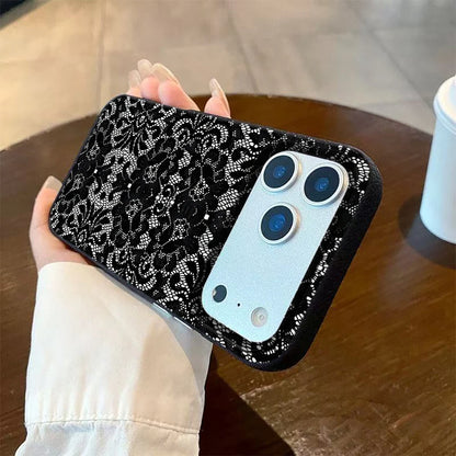 Black Lace Pattern Mobile Phone Case For iPhone 17 Air 16 15 14 13 12 11 17 Pro Max 15 Plus 14 Pro Cartoon Soft Cover
