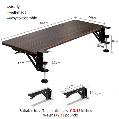 Walnut Wooden Desk Extender Ergonomic Design Large Space Foldable Structure Clamp- On Keyboard Tray Elbow Arm Support for Desk
