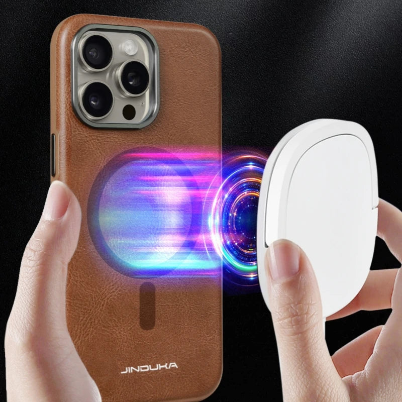 For MagSafe Business Leather Phone Case for iPhone 17 16 15 14 13 Pro Max Plus 17air Magnetic Wireless Charging Shockproof Cover