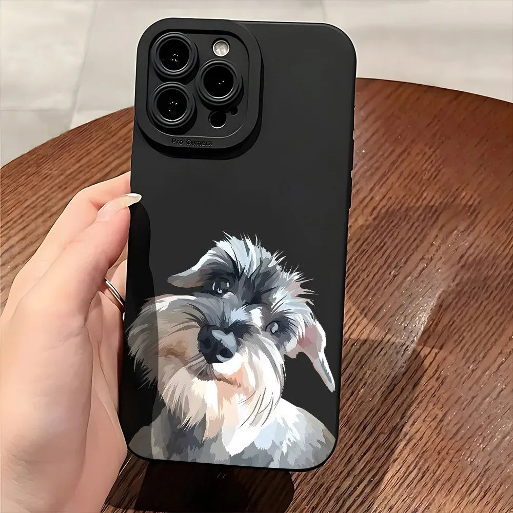 Cute Schnauzer Dog Pattern Phone Case For iPhone 17 16 15 14 11 Pro Max 12 13 Mini X XS XR 16e Shockproof Soft Silicone Cover