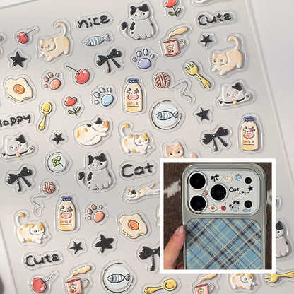 INS Cute Cat Dog Sticker Korean Style Cute 3D Relief Decal Decorative Kawaii Stickers Mobile Phone Case DIY PC Waterproof Decals