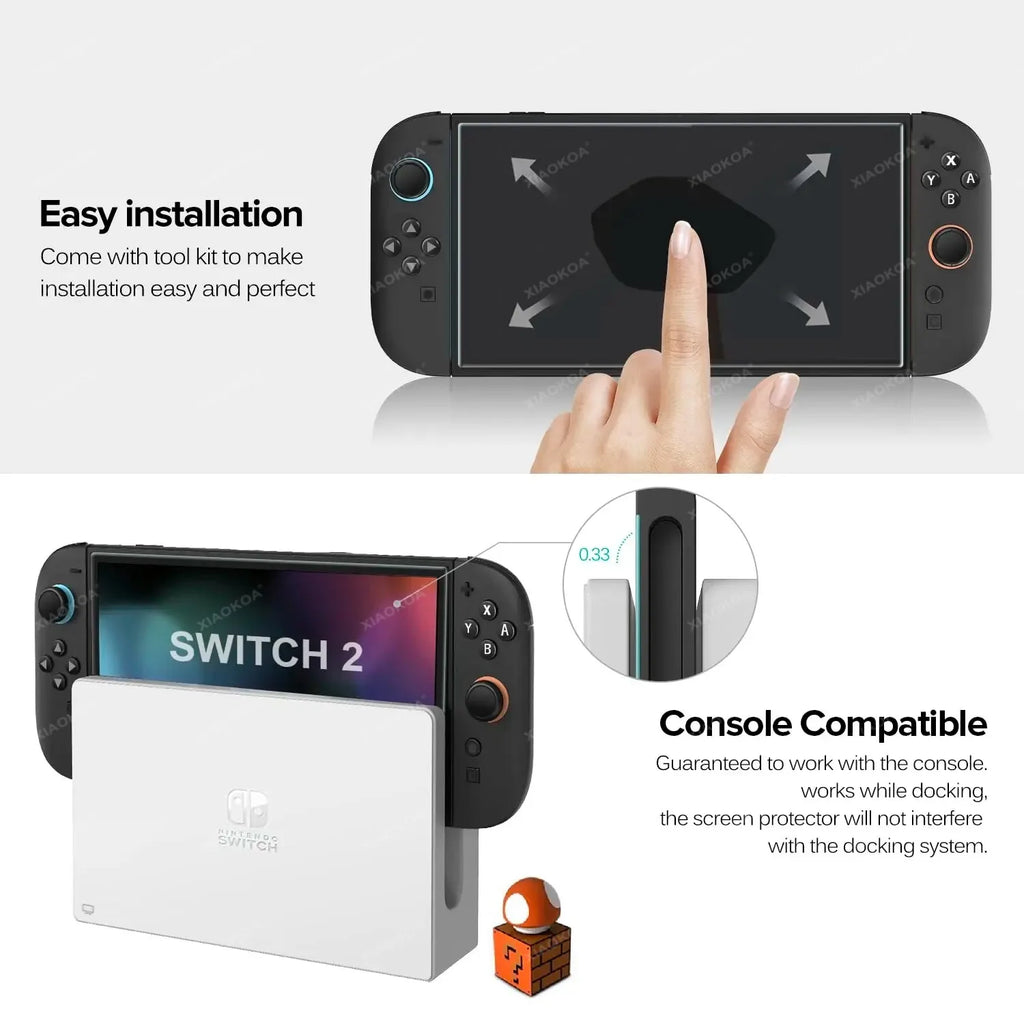 NS2 HD Screen Protector Tempered Glass for Switch 2, Transparent HD Anti-Scratch Tempered Glass Screen Protector Switch 2
